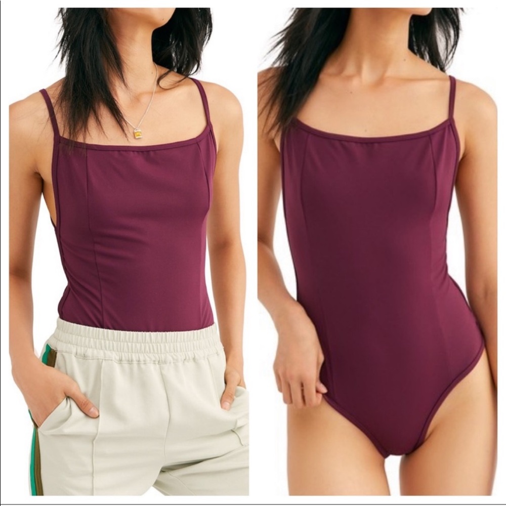 Free People Lila Square Neck Bodysuit Plum Wine